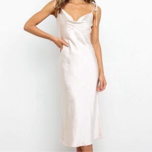 Petal Pup Champagne Dreamland Tie Shoulder Dress Satin Slip Midi Size 4
